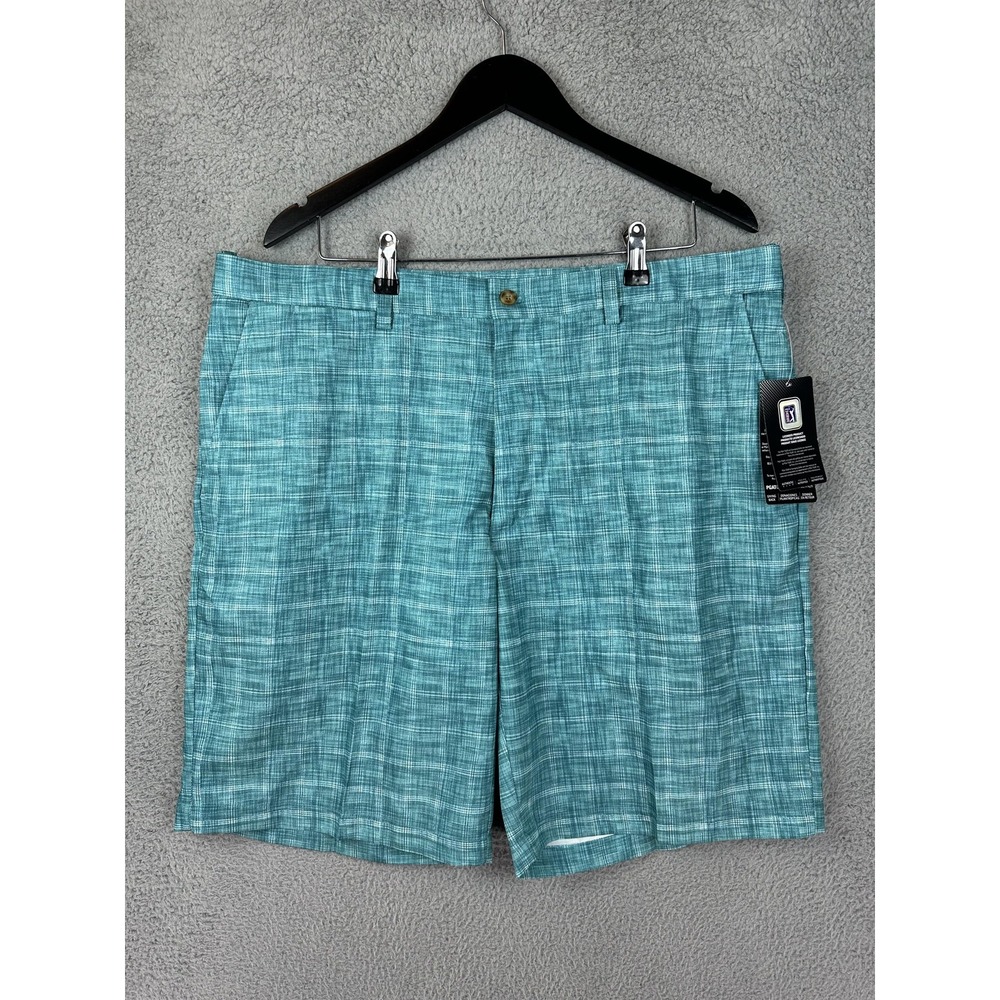 PGA TOUR Shorts Mens 38 Teal Crosshatch Golf DriFlux Moisture Wicking Quick-Dry